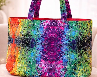 Abstract Fabric Beach Tote, Vibrant  Shoulder Bag, Handmade Fabric Handbag,Summer Vacation Style