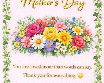 Floral Mother's Day Card, Daisy Mom Greeting, Instant Download (Digital Gift)