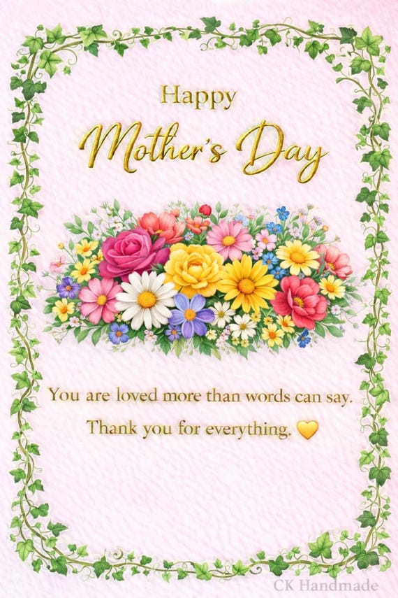 Mother’s Day Printable Card, Floral Mom Card, Cute Daisy Design, Instant Download, Digital Gift for Mom