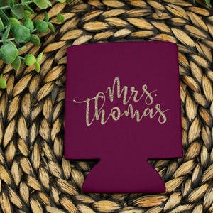 Mrs. Last Name Custom Can Cooler | Wedding Bridal Bachelorette Coozie