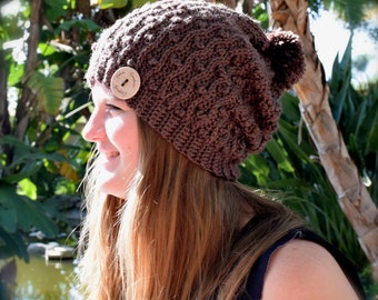 Brown Crochet Slouchy Hat - Size Large