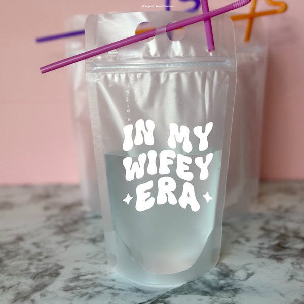 In My Wifey Era Retro Reusable Drink Pouch With Straw | Bridal Bachelorette Party Gift