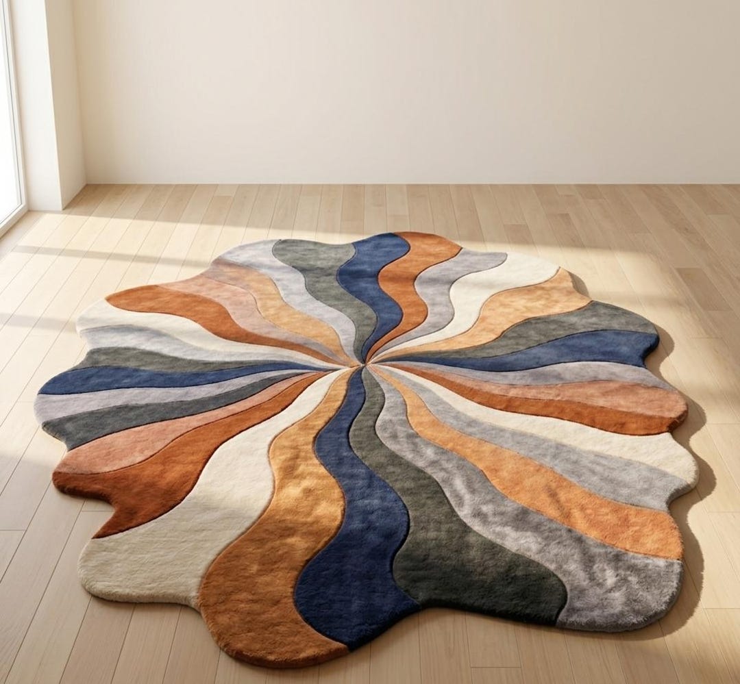 Wavy Long Rug Handmade Wavy Sunburst Rug, Abstract Colorful Wave Area Rug, Modern ...