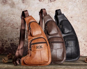 Personalized Leather Crossbody Bag,Fathers Day gift for Dad,Crossbody Sling Bag,Chest Bag for Men,Travel Bag,Anniversary gift,Christmas gift