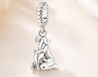Pingente para Amante de Cães, Pingente Menina Abraçando Cachorro, Pingente Memorial para Animais de Estimação, Pingente de Cachorrinho para Pulseira Pandora, Joia com Tema Animal, Presente para Ela