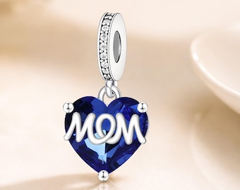 Blue Heart Mom Charm, Mother's Day Gift for Mom, Love Mom Pendant for European Charm Bracelet, Family Jewelry,Gift for Her,Birthday Gift Mom