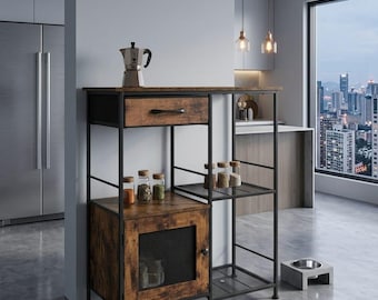 Small Coffee Station Cabinet with Drawer, Rustic Coffee Bar Stand, Kitchen Storage Sideboard, Espresso Wood Coffee Table for Home