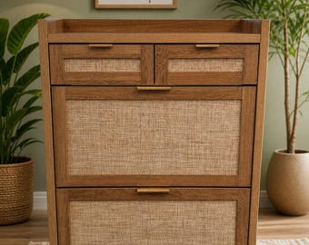 Modern Slim Shoe Storage Cabinet with Drawers Narrow Entryway Organizer Hidden Shoe Rack Wooden Hallway Storage Space Saving Furniture