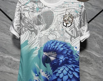 Brazil Blue Macaw Parrot Soccer Jersey, Exotic Floral Football Shirt, Tropical Bird Apparel