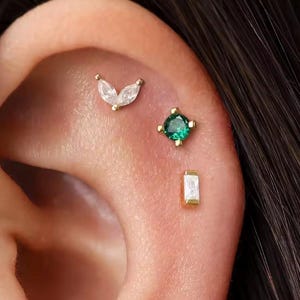 3PCS Hypoallergenic Zircon Cartilage Stud Earrings Set, Stainless Steel Tragus Conch Rook Piercing Jewelry, Minimalist Sparkling Ear Studs