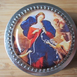 Item#53 ~Mary undoer of knots rosary tin rosary case first communion gift for boy or girl, first communion favor