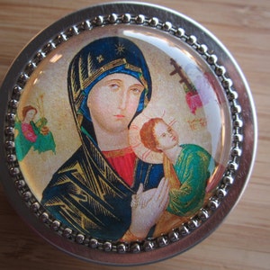 Item #39 ~ Our Lady of Perpetual Help rosary case, First Communion boy girl gift or favor Catholic jewelry, made in USA baptism