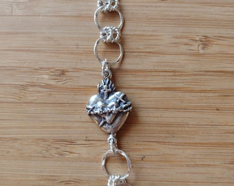 Sterling silver Sacred heart chain link bracelet