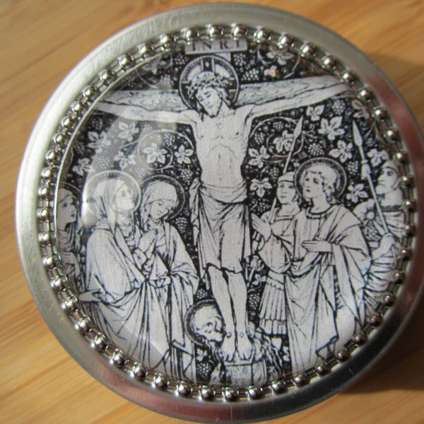 Item # 35 ~ Crucifix crucifixion of Jesus Black and white line drawing Rosary case First Communion gift boy girl confirmation, Easter, Lent