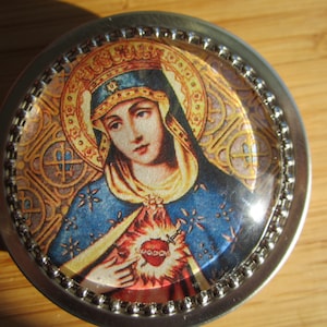 Item # 13 ~ Immaculate Heart of Mary First Communion gift boy girl, Christmas, Easter, gift Catholic jewelry box, memento tin box
