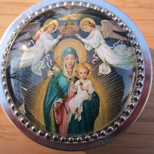 Item # 48 Rosary case Crowning of the Blessed Mother Queen of Heaven First Communion gift jewelry box Confirmation-first communion boy girl