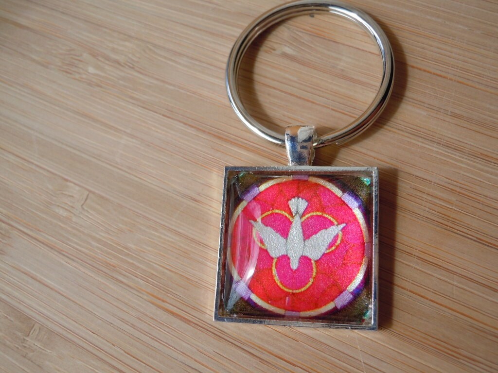 Stained Glass Holy Spirit Keychain 1 Inch Square With Split Etsy