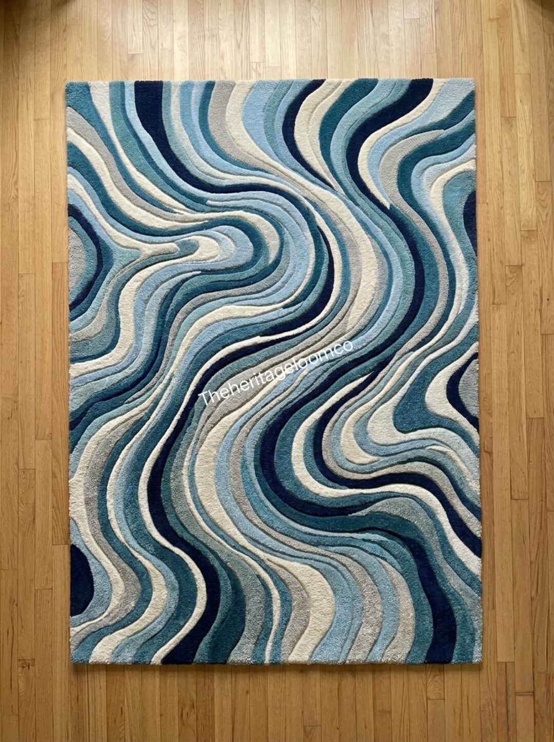 8×10ft, Blue Wave Hand Tufted Rug | Abstract Modern Wool Area Rug - Etsy