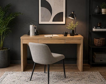 Farmhouse Computer Desk with Drawer, 47 Inch Writing Desk, Wooden Home Office Desk with Storage, Study Table for Bedroom Workspace