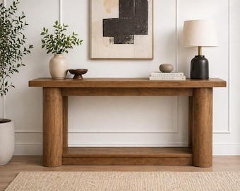 Narrow Entryway Table with Shelf, Rustic Hallway Furniture, Long Sofa Table Behind Couch, Wooden Accent Table for Living Room and Entrance