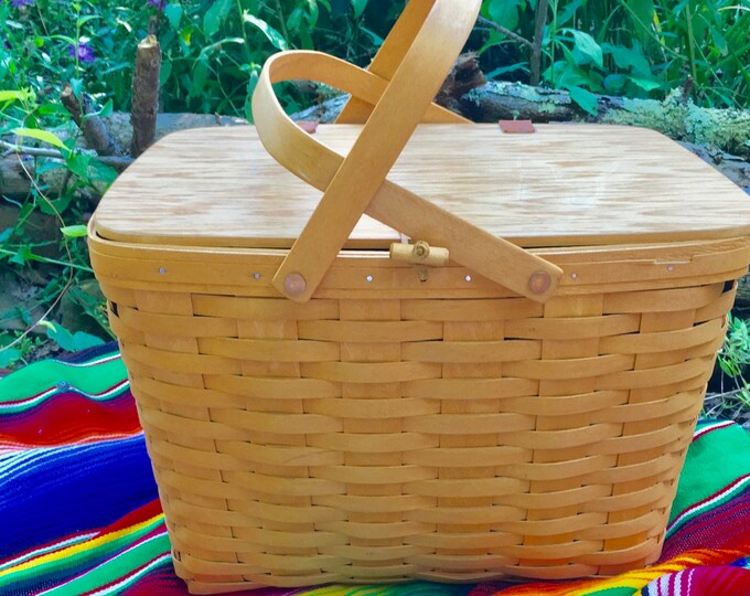 Longaberger, Large Picnic Basket, Split Oak, Plastic Insert, 10324