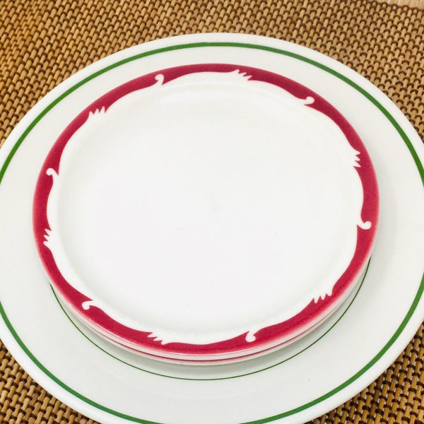 Syracuse China, Dessert Plate, Peppermint, Red Wave Pattern, Restaurant Ware, Syracuse NY, 1958