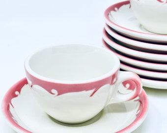 Jackson China, Coffee Cup and Saucer, Pink Airbrush, Harmony, Restaurant Ware, Falls River Pa, 1967