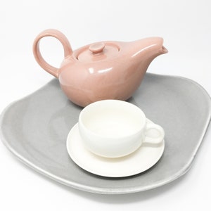 Russel Wright, American Modern, White Cup and Saucer,  Steubenville Pottery, 1939-1959