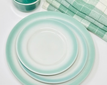 Shenango China, Wide Rimmed Plate, Breadl Plate, Aqua Blue Airbrush, Restaurant Ware, circa 1960