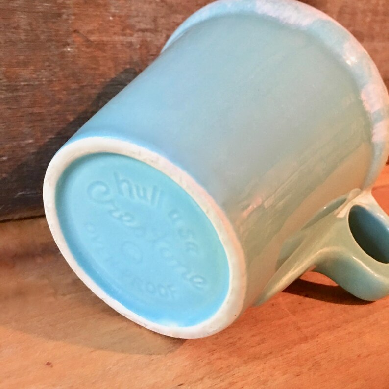 Hull Pottery Coffee Mug Turquoise White Foam Drip Etsy