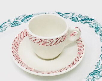 Mayer China, Demitasse Cup and Saucer, Linden, Pink Laurel Scroll, Restaurant Ware, Beaver Falls Pa, 1940