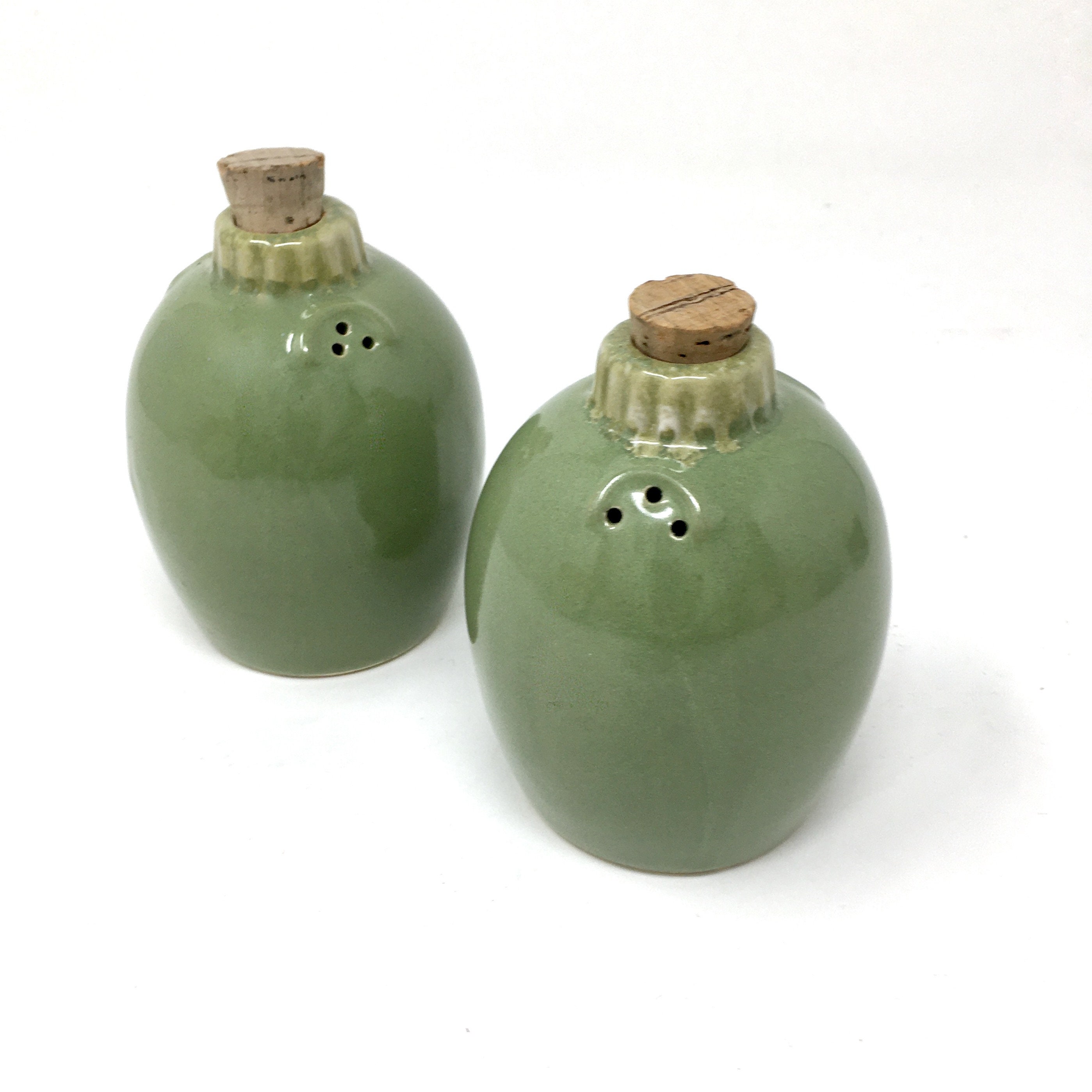 Hull Pottery, Avocado, Salt and Pepper Shakers, Crooksville, Ohio, Circa 1970
