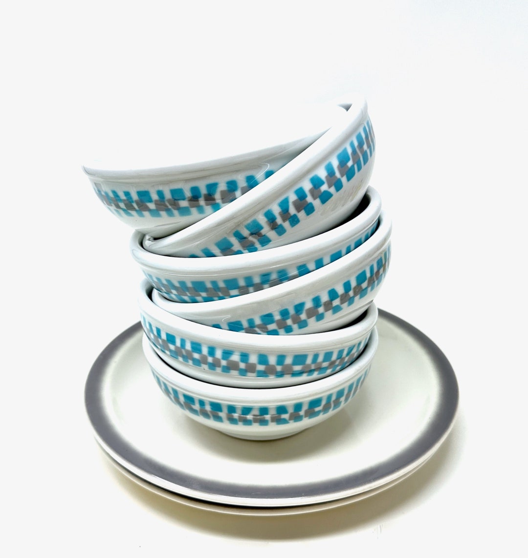 Shenango China, White With Blue and Gray , Large Cereal Bowl