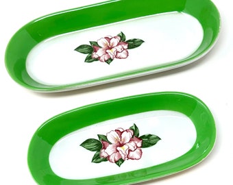 Shenango China, Relish Tray, The Greenbrier, Bright Green and Pink, 1976