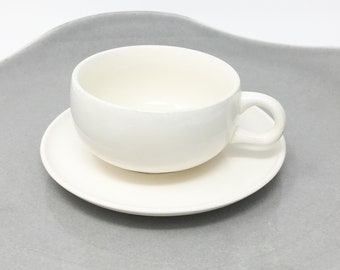 Russel Wright, American Modern, White Cup and Saucer,  Steubenville Pottery, 1939-1959