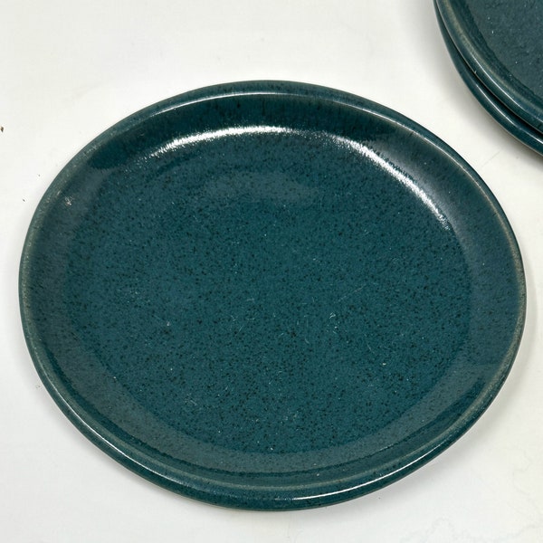 Glidden Pottery, Four Appetizer Plates, Teal Speckle,  Alfred, New York, 1950 - 1957