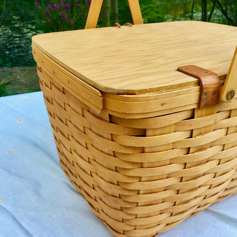 Large Vintage Longaberger Picnic Basket with Plastic Inserts Etsy