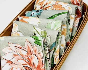 Six Floral Dinner Napkins, Large Pastel Flowers, Handmade with Heavy Printed Cotton