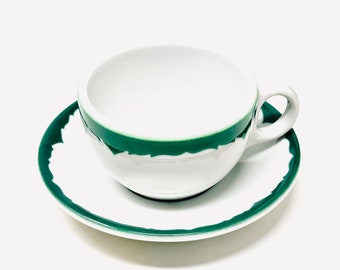 Shenango China, Cup and Saucer, Green Airbrush, Tulip, Restaurant Ware, New Castle Pa, 1958