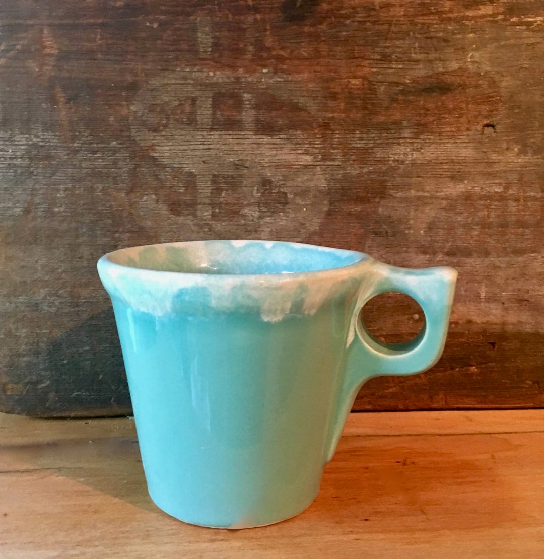 Hull Pottery Coffee Mug Turquoise White Foam Drip Etsy