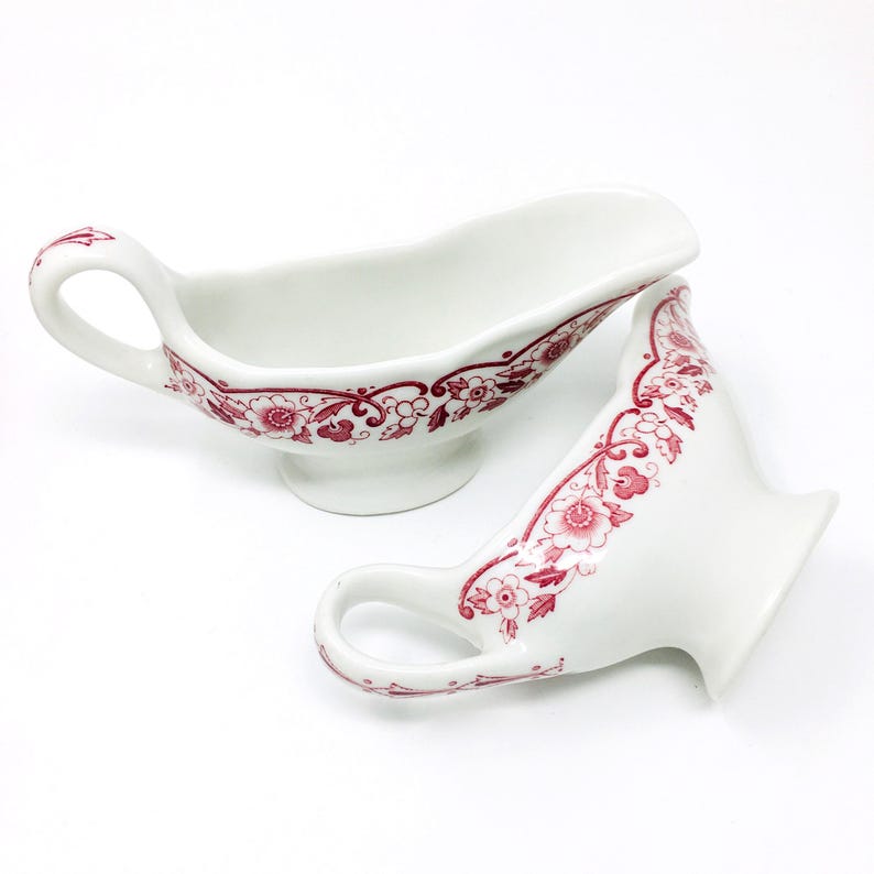 Vintage Shenango Sauce Boat | Red Floral image 1