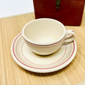 Shenango China, Inca Ware, Coffee Mug and Saucer, Triple Red Lines, Restaurant Ware, New Castle Pa, 1940s