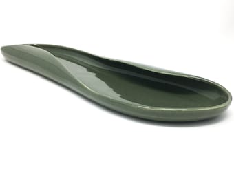 Russel Wright, Celery Tray, Cedar Green, MCM, American Modern, Steubenville Pottery, 1950s