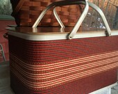 Redmon Picnic Basket Vintage Red with Stripes and Metal Handles is an American Classic!