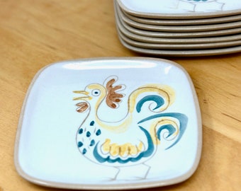 Glidden Pottery, Appetizer Plate, Menagerie, Rooster, Ernst Sohn, 1950s