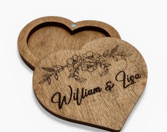 Heart Wooden Ring Box Personalized, Engraved Wedding Ring Holder, Custom Proposal Box, Rustic Ring Bearer Box, Rustic Proposal Ring Holder