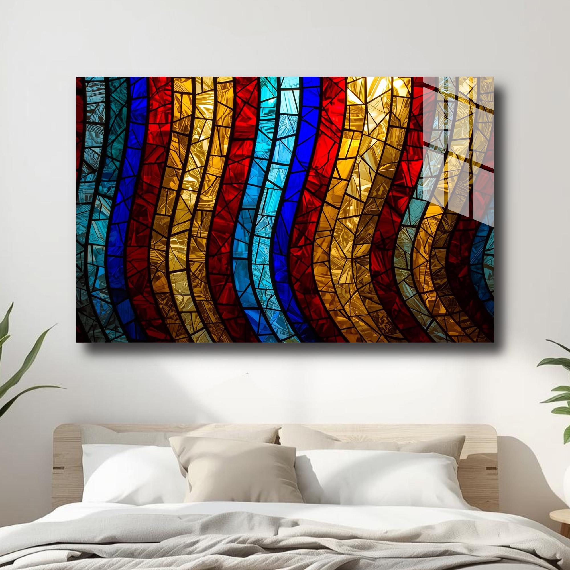 Colorful Stained Glass Pattern Tempered Glass Wall Art Abstract Modern ...