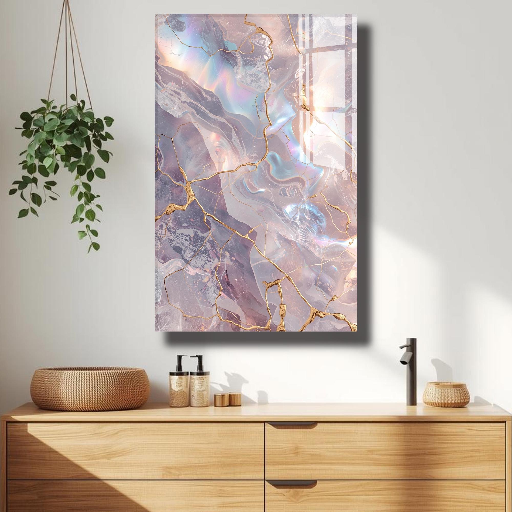 Pastel Marble Gold Vein Tempered Glass Wall Art Soft Abstract Luxury ...