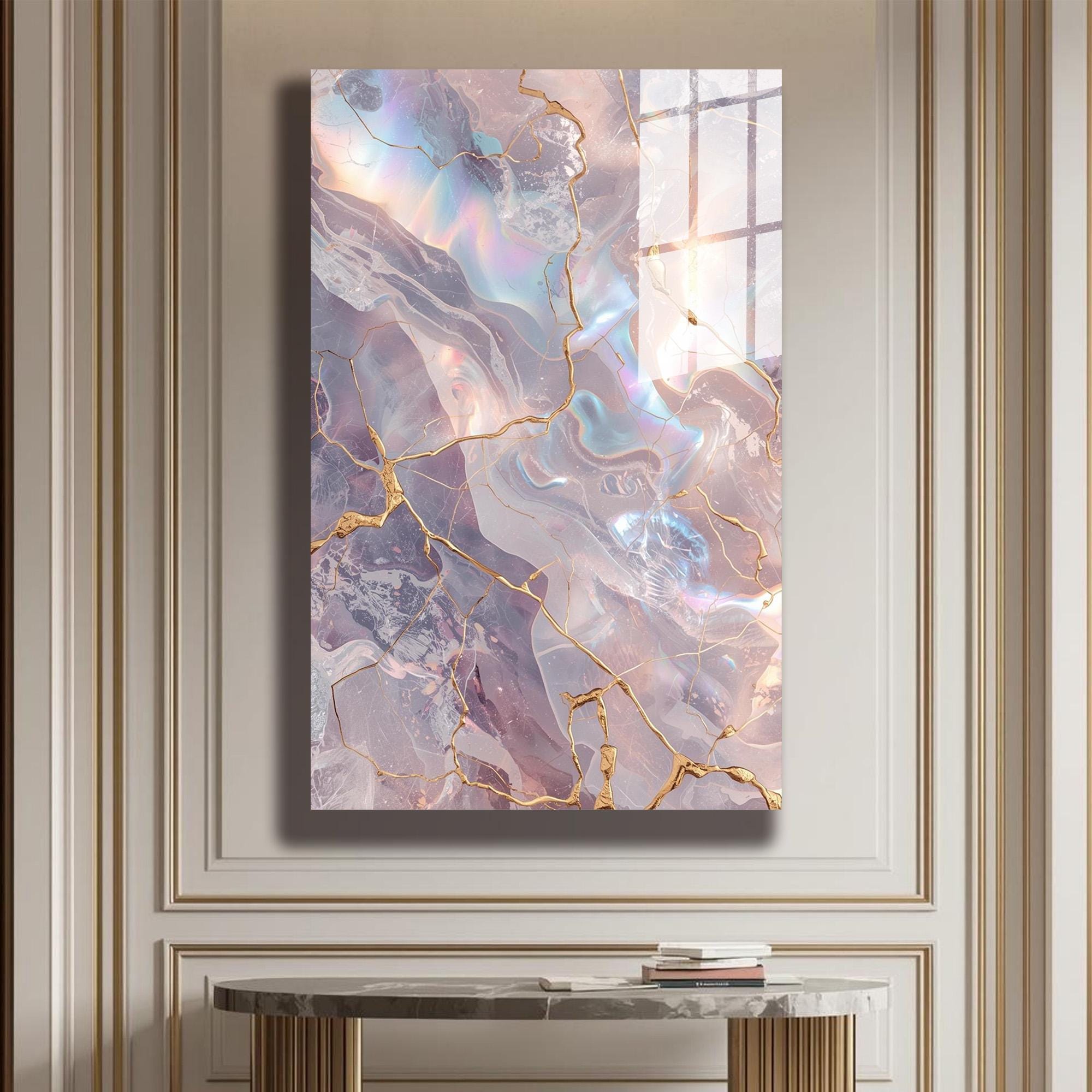 Pastel Marble Gold Vein Tempered Glass Wall Art Soft Abstract Luxury ...