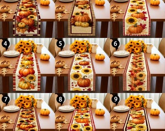 Fall Pumpkin Sunflower Table Runner, Harvest Farmhouse Table Decor, Thanksgiving Dining Decoration, Fine Dense Linen